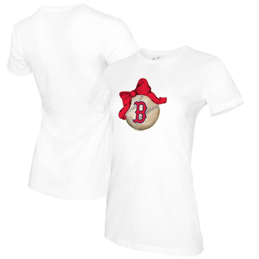 Boston Red Sox Tiny Turnip Women's Baseball Bow T-Shirt - White