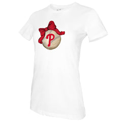 Philadelphia Phillies Tiny Turnip Women's Baseball Bow T-Shirt - White
