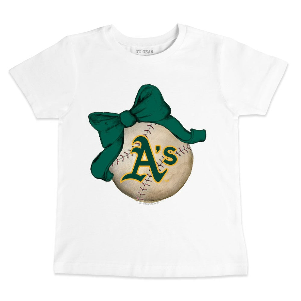 Athletics Tiny Turnip Youth Baseball Bow T-Shirt - White