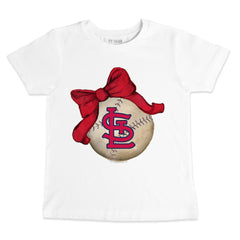St. Louis Cardinals Tiny Turnip Youth Baseball Bow T-Shirt - White