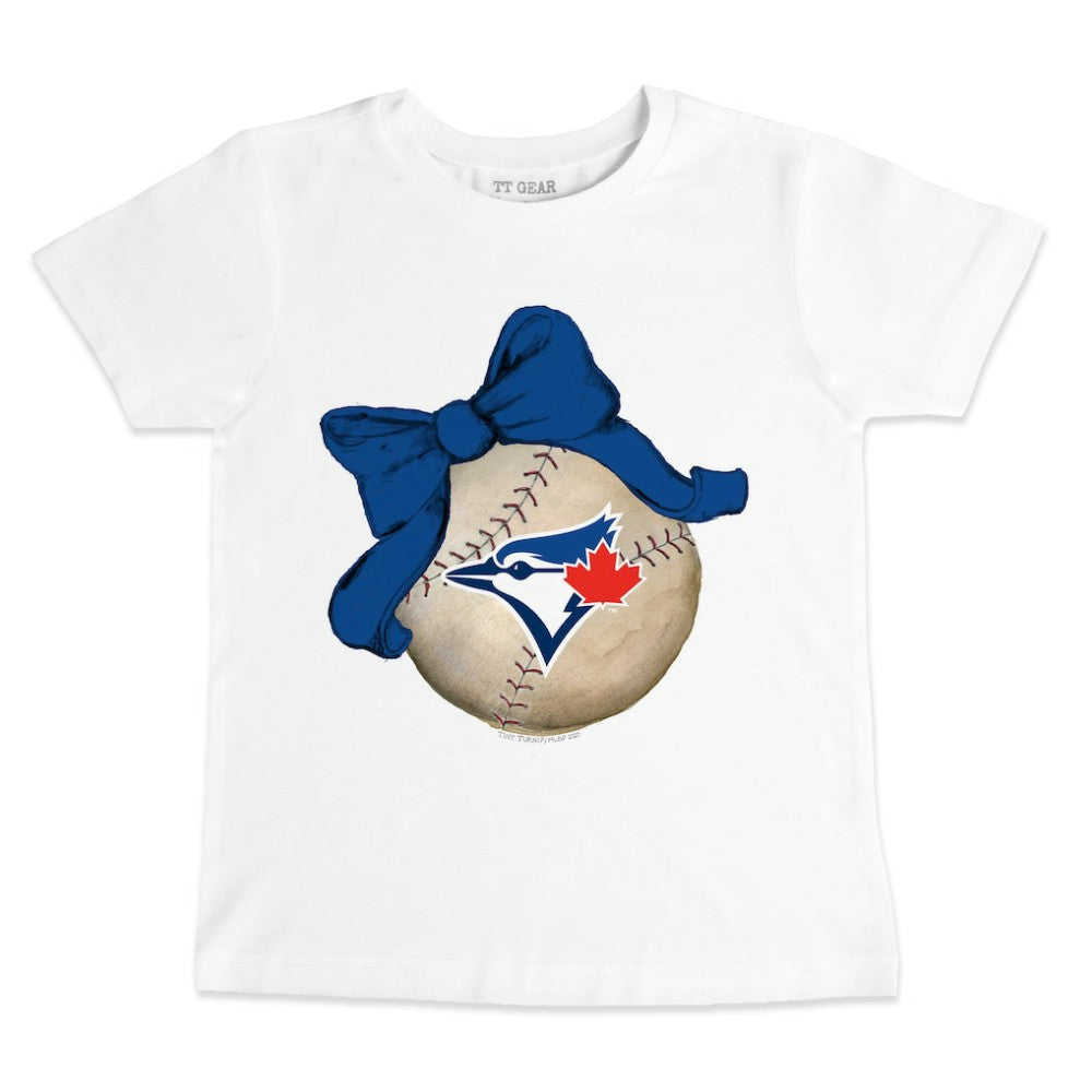 Toronto Blue Jays Tiny Turnip Youth Baseball Bow T-Shirt - White