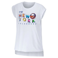 New York Islanders WEAR by Erin Andrews Women's Greetings From Muscle T-Shirt White