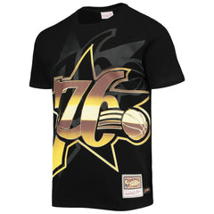 Philadelphia 76ers Big & Tall Hardwood Classics Big Face 4.0 T-Shirt - Black | Mitchell & Ness on sale