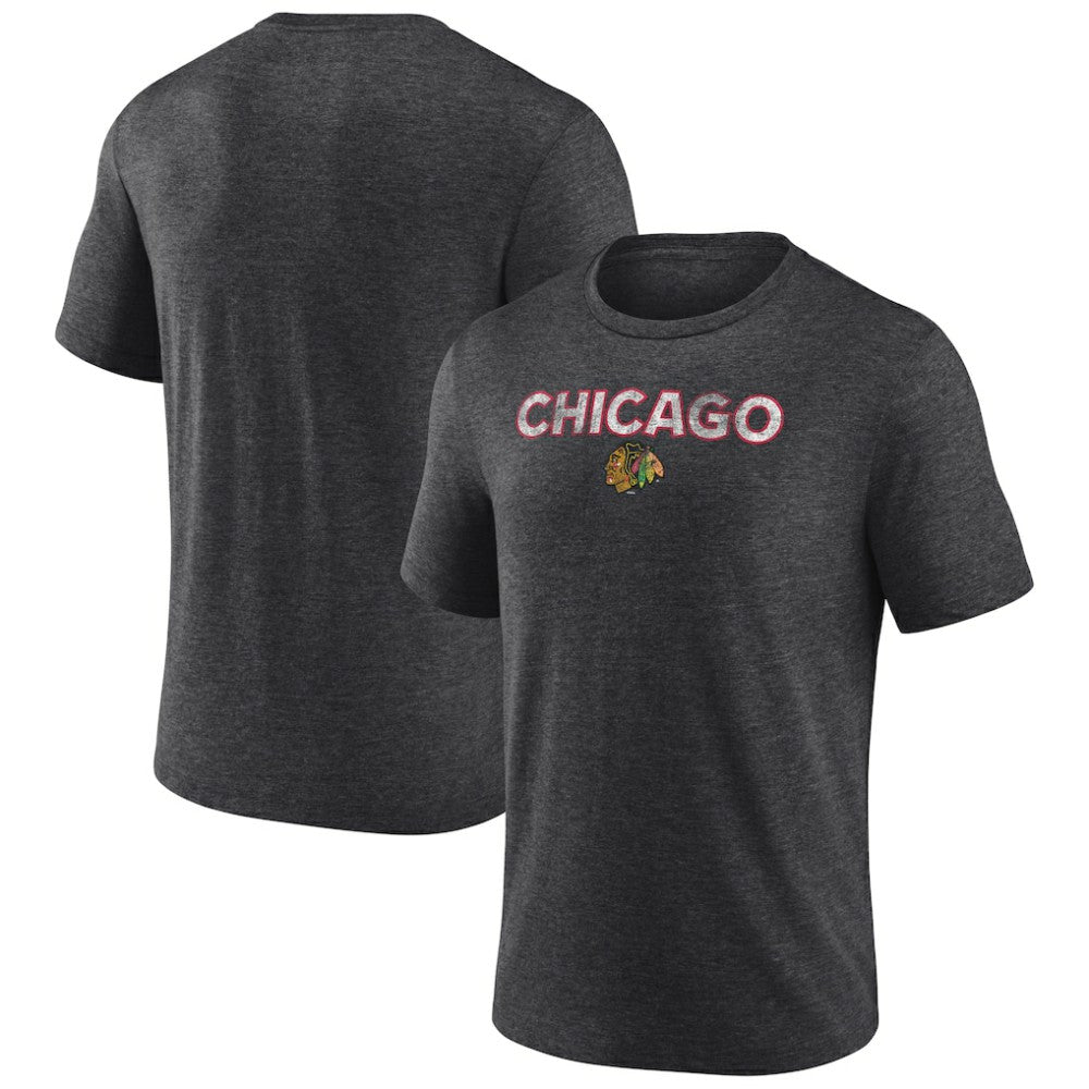 Chicago Blackhawks Wraparound Tri-Blend T-Shirt Charcoal