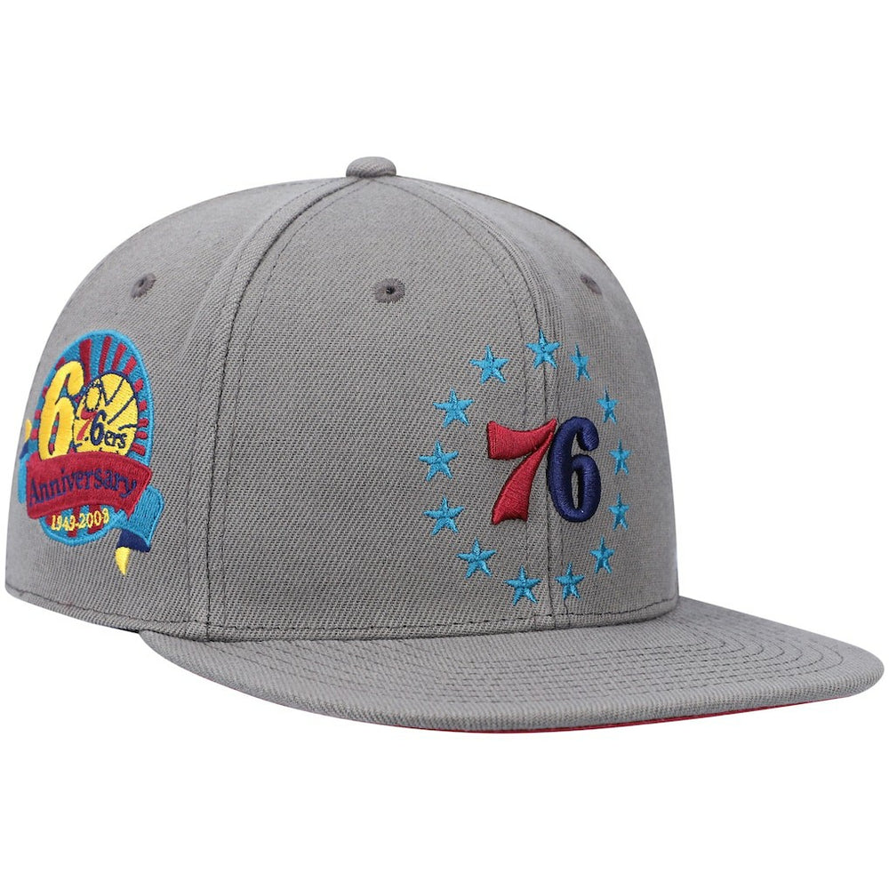 Philadelphia 76ers Hardwood Classics 60th Anniversary Carbon Cabernet Fitted Hat - Charcoal | Mitchell & Ness on sale