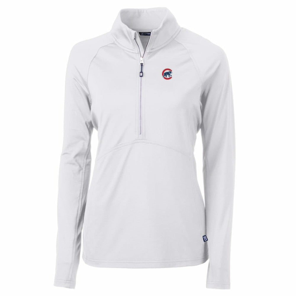 Chicago Cubs Cutter & Buck Women's Adapt Eco Knit Stretch Half-Zip Pullover Top - White