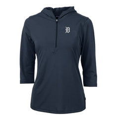 Detroit Tigers Cutter & Buck Women's Virtue Eco Pique 3/4 Sleeve Half-Zip Pullover Hoodie - Navy