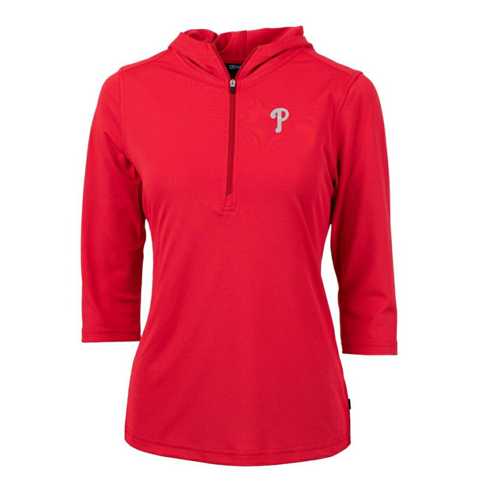 Philadelphia Phillies Cutter & Buck Women's Virtue Eco Pique 3/4 Sleeve Half-Zip Pullover Hoodie - Red