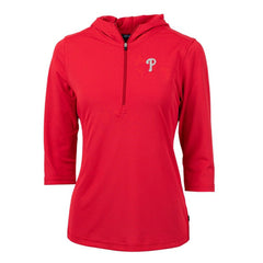 Philadelphia Phillies Cutter & Buck Women's Virtue Eco Pique 3/4 Sleeve Half-Zip Pullover Hoodie - Red
