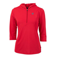 Washington Nationals Cutter & Buck Women's Virtue Eco Pique 3/4 Sleeve Half-Zip Pullover Hoodie - Red