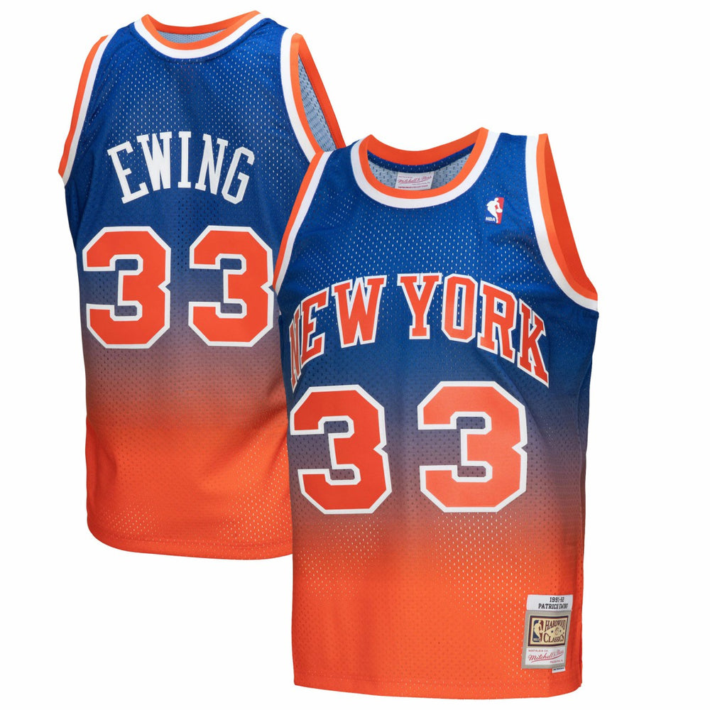 Patrick Ewing New York Knicks 1991/92 Hardwood Classics Fadeaway Swingman Player Jersey - Orange/Royal | Mitchell & Ness shop