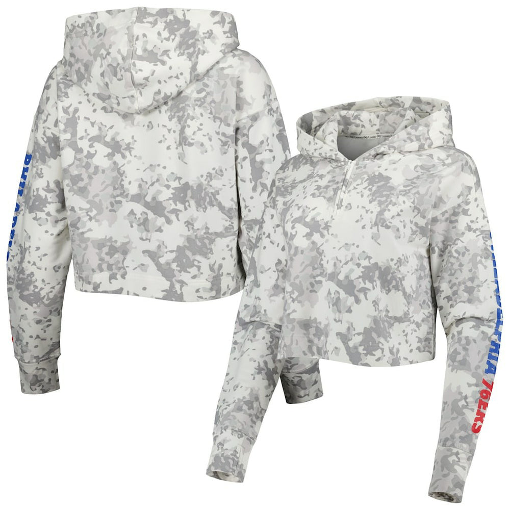Philadelphia 76ers Lusso Women's Maia Tri-Blend Cropped Quarter-Zip Top - Gray/White outlet