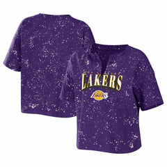 Los Angeles Lakers WEAR by Erin Andrews Women's Bleach Splatter Notch Neck T-Shirt - Purple outlet