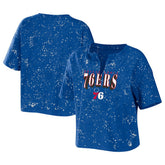 Philadelphia 76ers WEAR by Erin Andrews Women's Bleach Splatter Notch Neck T-Shirt - Royal sale