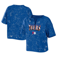 Philadelphia 76ers WEAR by Erin Andrews Women's Bleach Splatter Notch Neck T-Shirt - Royal sale