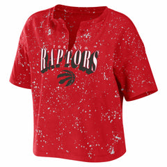 Toronto Raptors WEAR by Erin Andrews Women's Bleach Splatter Notch Neck T-Shirt - Red shop