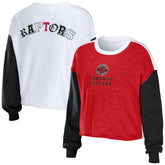 Toronto Raptors WEAR by Erin Andrews Women's Mixed Letter Cropped Pullover Sweatshirt - Heather Red shop