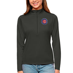 Chicago Cubs Antigua Women's Tribute Quarter-Zip Pullover Top - Charcoal