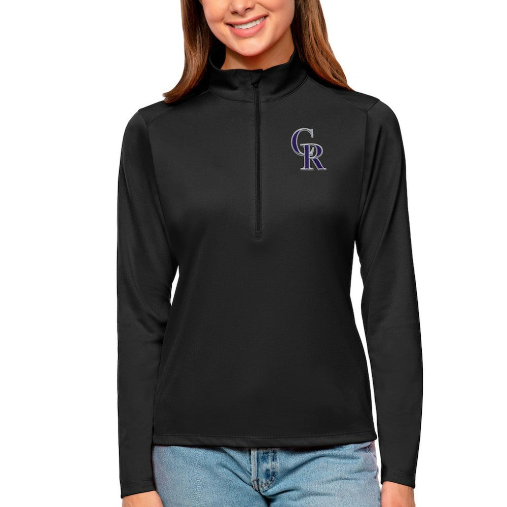 Colorado Rockies Antigua Women's Tribute Quarter-Zip Pullover Top - Black