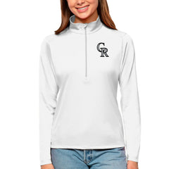 Colorado Rockies Antigua Women's Tribute Quarter-Zip Pullover Top - White