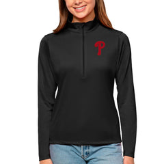 Philadelphia Phillies Antigua Women's Tribute Quarter-Zip Pullover Top - Black