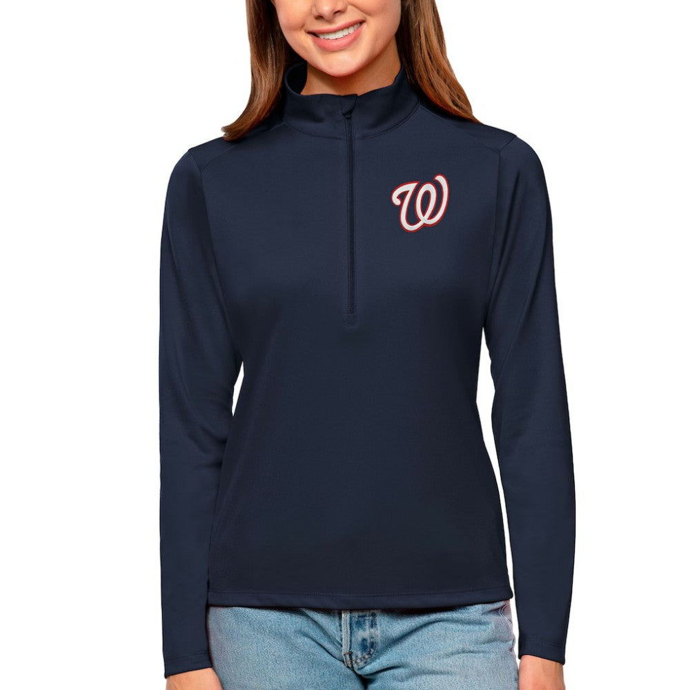 Washington Nationals Antigua Women's Tribute Quarter-Zip Pullover Top - Navy