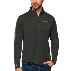 Atlanta Braves Antigua Tribute Quarter-Zip Pullover Top - Charcoal