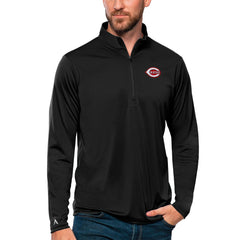 Cincinnati Reds Antigua Tribute Quarter-Zip Pullover Top - Black