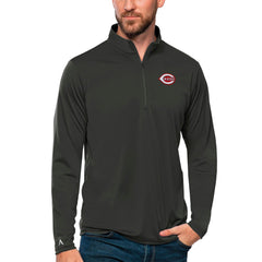 Cincinnati Reds Antigua Tribute Quarter-Zip Pullover Top - Charcoal
