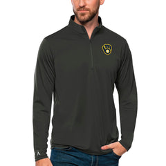 Milwaukee Brewers Antigua Tribute Quarter-Zip Pullover Top - Charcoal