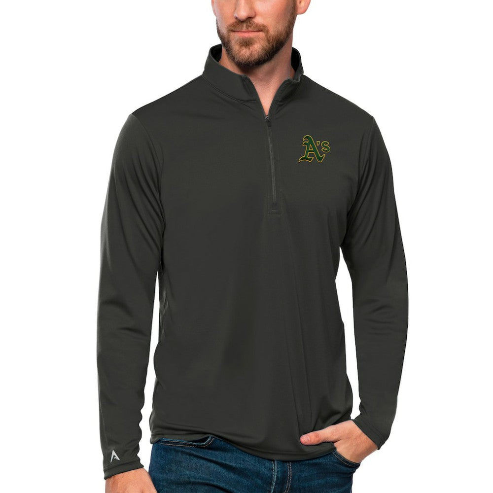 Athletics Antigua Tribute Quarter-Zip Pullover Top - Charcoal