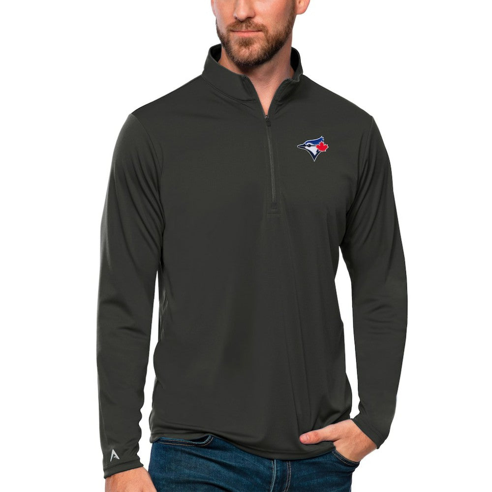 Toronto Blue Jays Antigua Tribute Quarter-Zip Pullover Top - Charcoal