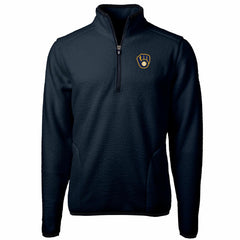 Milwaukee Brewers Cutter & Buck Big & Tall Cascade Eco Sherpa Fleece Quarter-Zip Pullover Jacket - Navy