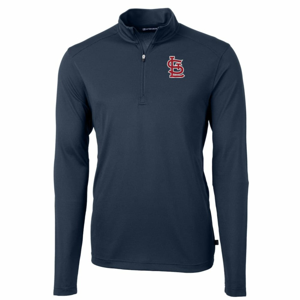 St. Louis Cardinals Cutter & Buck Big & Tall Virtue Eco Pique Quarter-Zip Pullover Jacket - Navy