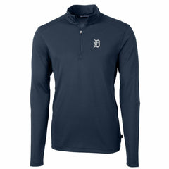 Detroit Tigers Cutter & Buck Big & Tall Virtue Eco Pique Quarter-Zip Pullover Jacket - Navy