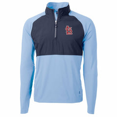 St. Louis Cardinals Cutter & Buck Adapt Eco Knit Hybrid Recycled Quarter-Zip Pullover Jacket - Light Blue/Navy