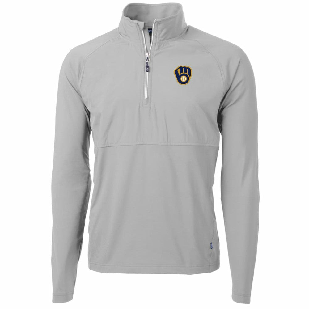 Milwaukee Brewers Cutter & Buck Adapt Eco Knit Hybrid Recycled Quarter-Zip Pullover Jacket - Gray