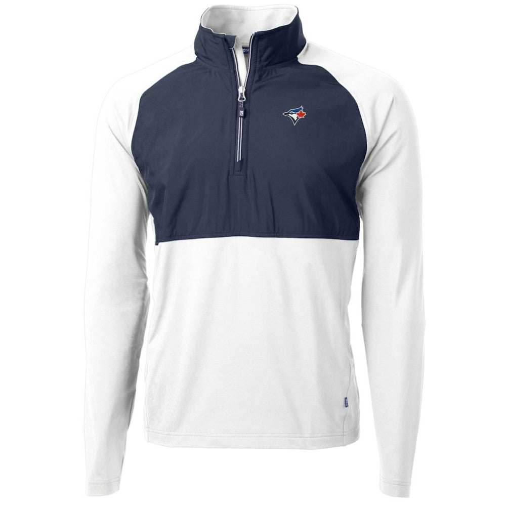 Toronto Blue Jays Cutter & Buck Adapt Eco Knit Hybrid Recycled Quarter-Zip Pullover Jacket - White/Navy