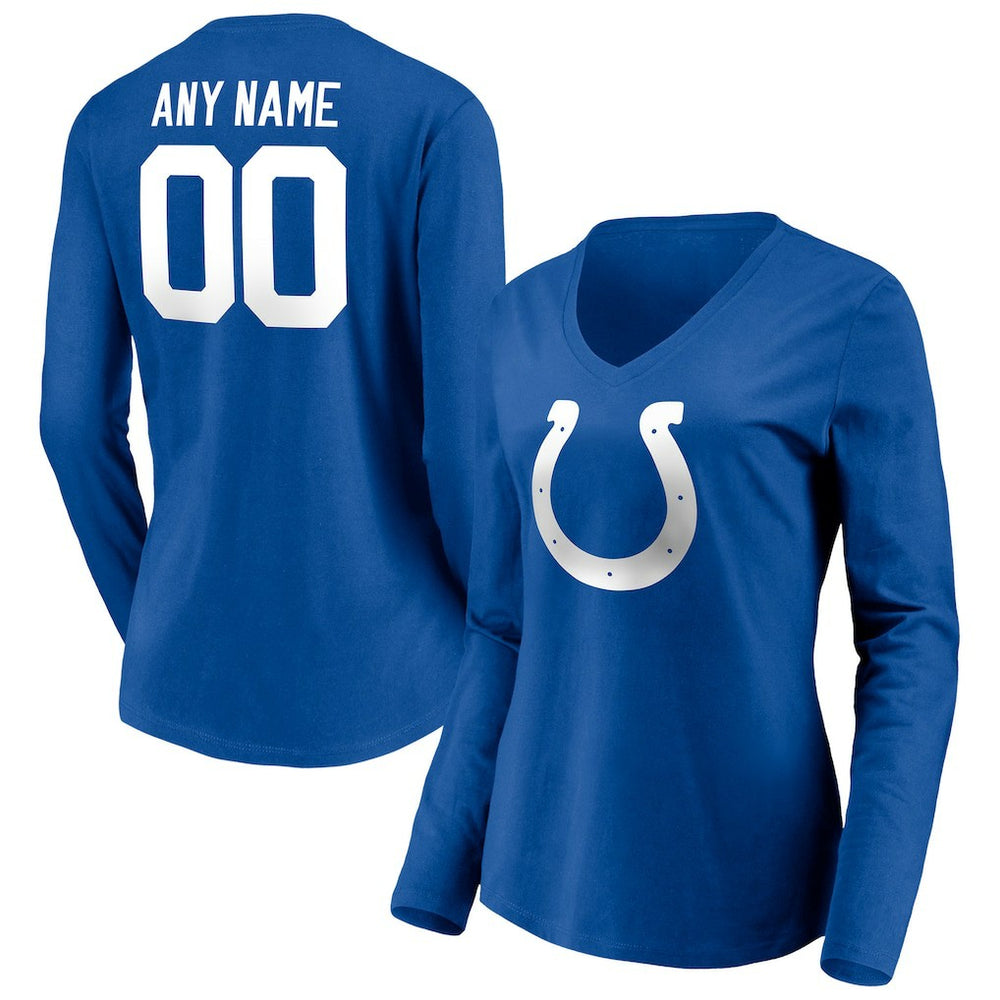 Indianapolis Colts Women's Team Authentic Personalized Name & Number Long Sleeve V-Neck T-Shirt - Royal discount