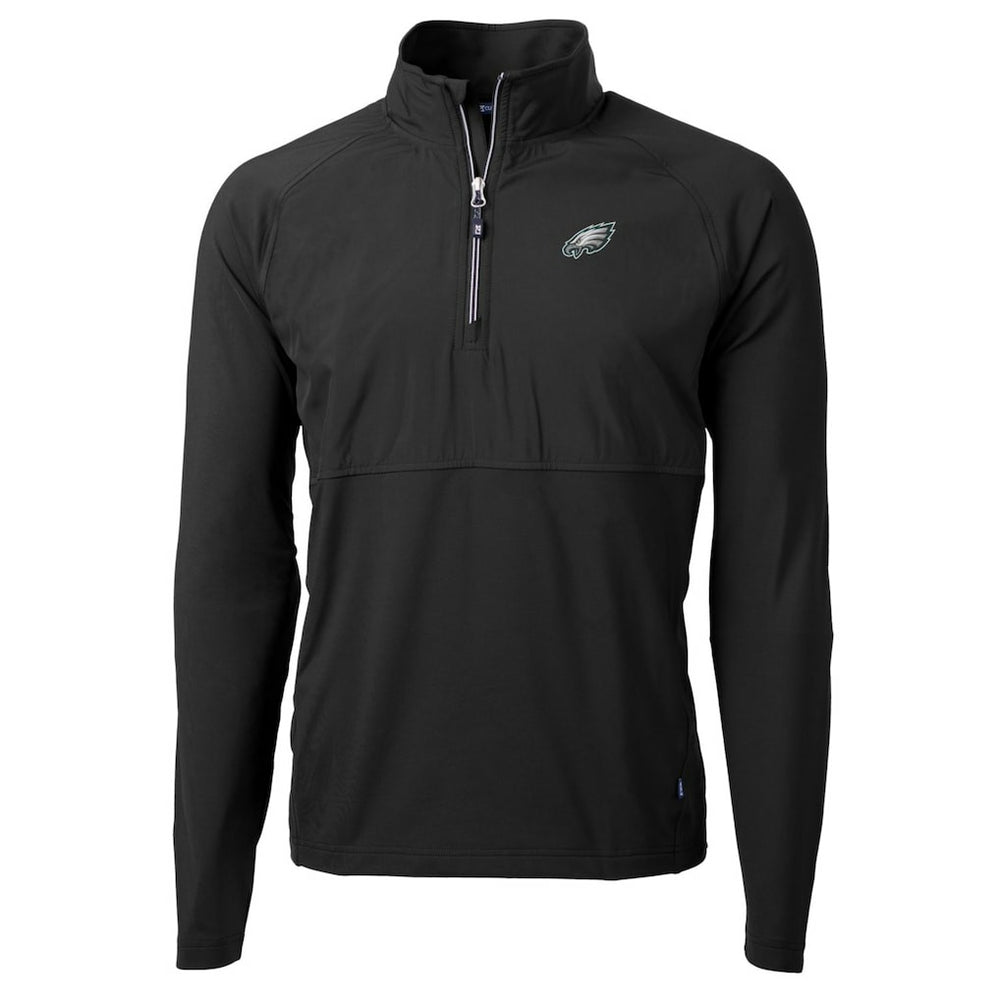 Philadelphia Eagles Cutter & Buck Adapt Eco Knit Hybrid Recycled Quarter-Zip Raglan Jacket - Black for sale
