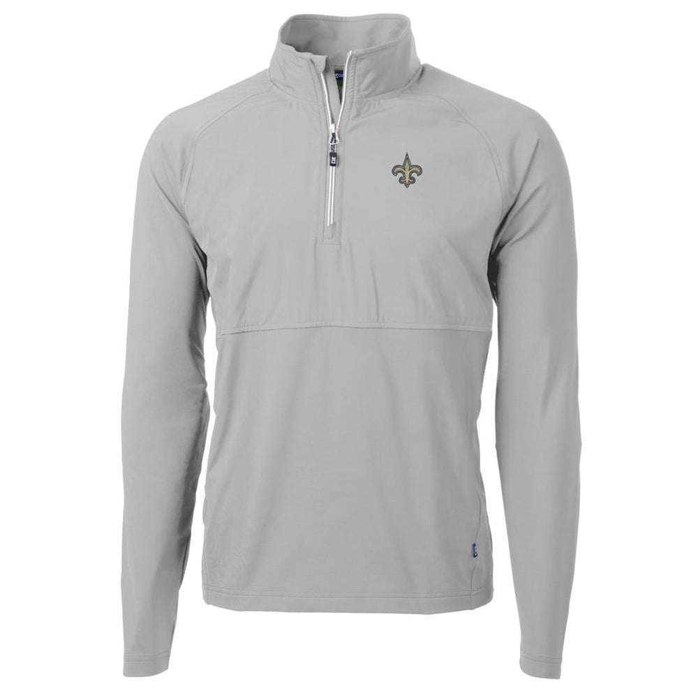 New Orleans Saints Cutter & Buck Adapt Eco Knit Hybrid Recycled Quarter-Zip Raglan Jacket - Gray for sale
