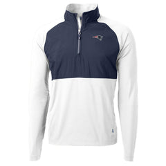 New England Patriots Cutter & Buck Adapt Eco Knit Hybrid Recycled Quarter-Zip Raglan Jacket - Navy/White on sale