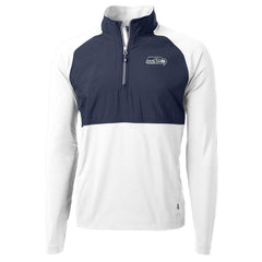 Seattle Seahawks Cutter & Buck Adapt Eco Knit Hybrid Recycled Quarter-Zip Raglan Jacket - Navy/White outlet