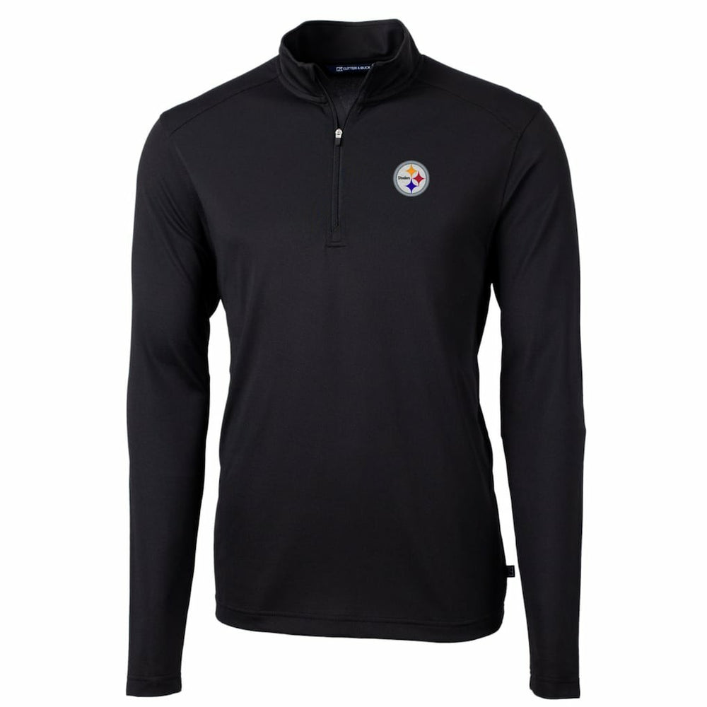 Pittsburgh Steelers Cutter & Buck Big & Tall Virtue Eco Pique Quarter-Zip Pullover Jacket - Black for sale