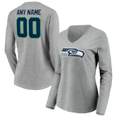 Seattle Seahawks Women's Team Authentic Custom Long Sleeve V-Neck T-Shirt - Gray outlet