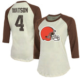 Deshaun Watson Cleveland Browns Majestic Threads Women's Player Name & Number Tri-Blend Three-Quarter Sleeve T-Shirt - Cream outlet