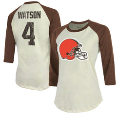 Deshaun Watson Cleveland Browns Majestic Threads Women's Player Name & Number Tri-Blend Three-Quarter Sleeve T-Shirt - Cream outlet