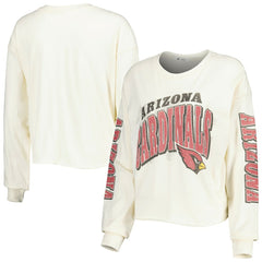 Arizona Cardinals '47 Women's Brush Back Parkway Cropped Lightweight Long Sleeve T-Shirt - Cream for sale