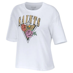 New Orleans Saints WEAR by Erin Andrews Women's Boxy Floral Cropped T-Shirt - White outlet