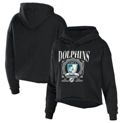 Miami Dolphins WEAR by Erin Andrews Women's Cropped Sponge Fleece Pullover Hoodie - Black online
